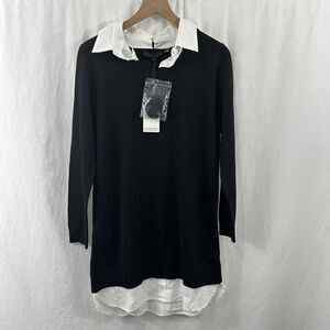 English Factory Knit Twofer Sweater Dress Bow Tie Preppy Oxford Academia Size M